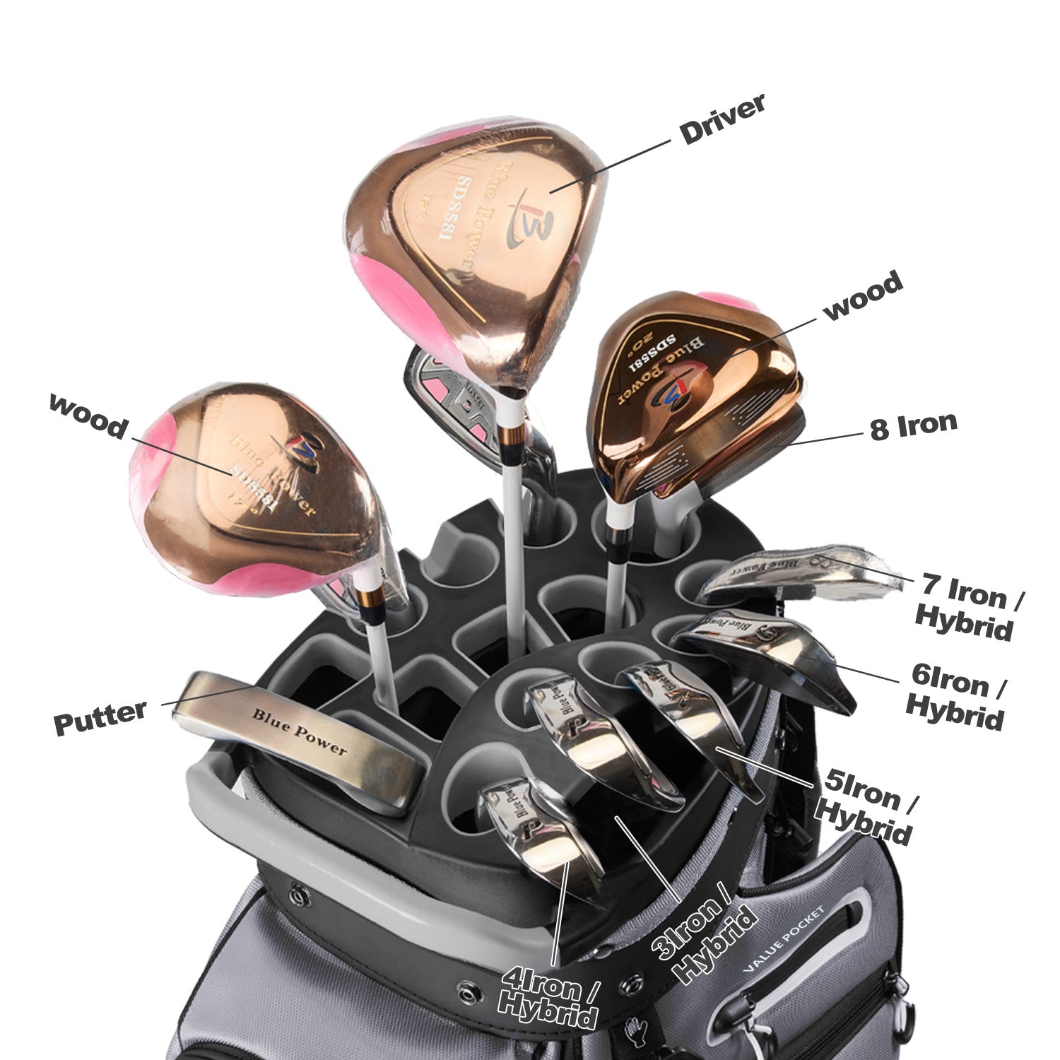 uniHimal T-LOCK 14-Way Full-Length Divider Golf Cart Bag-Grey
