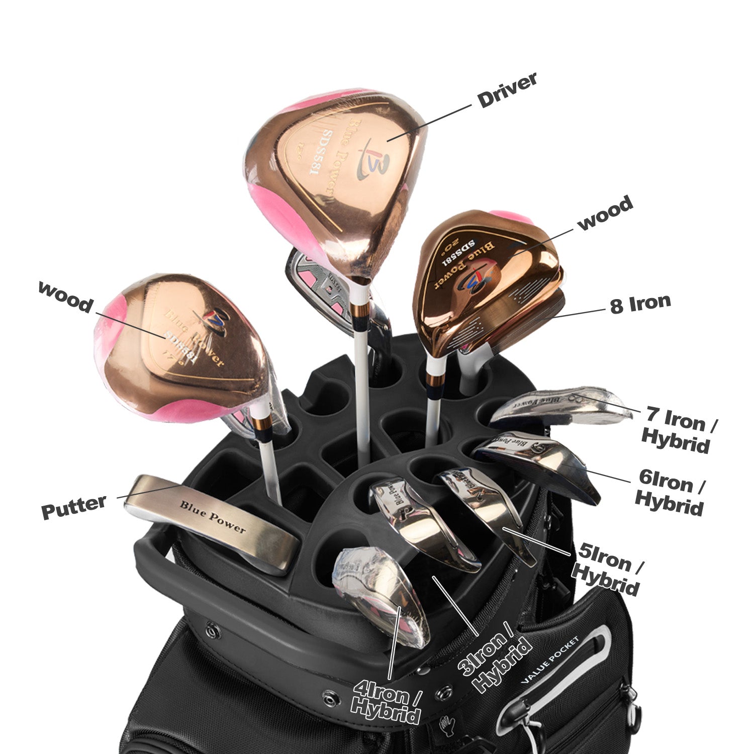 uniHimal T-LOCK 14-Way Full-Length Divider Golf Cart Bag-Black