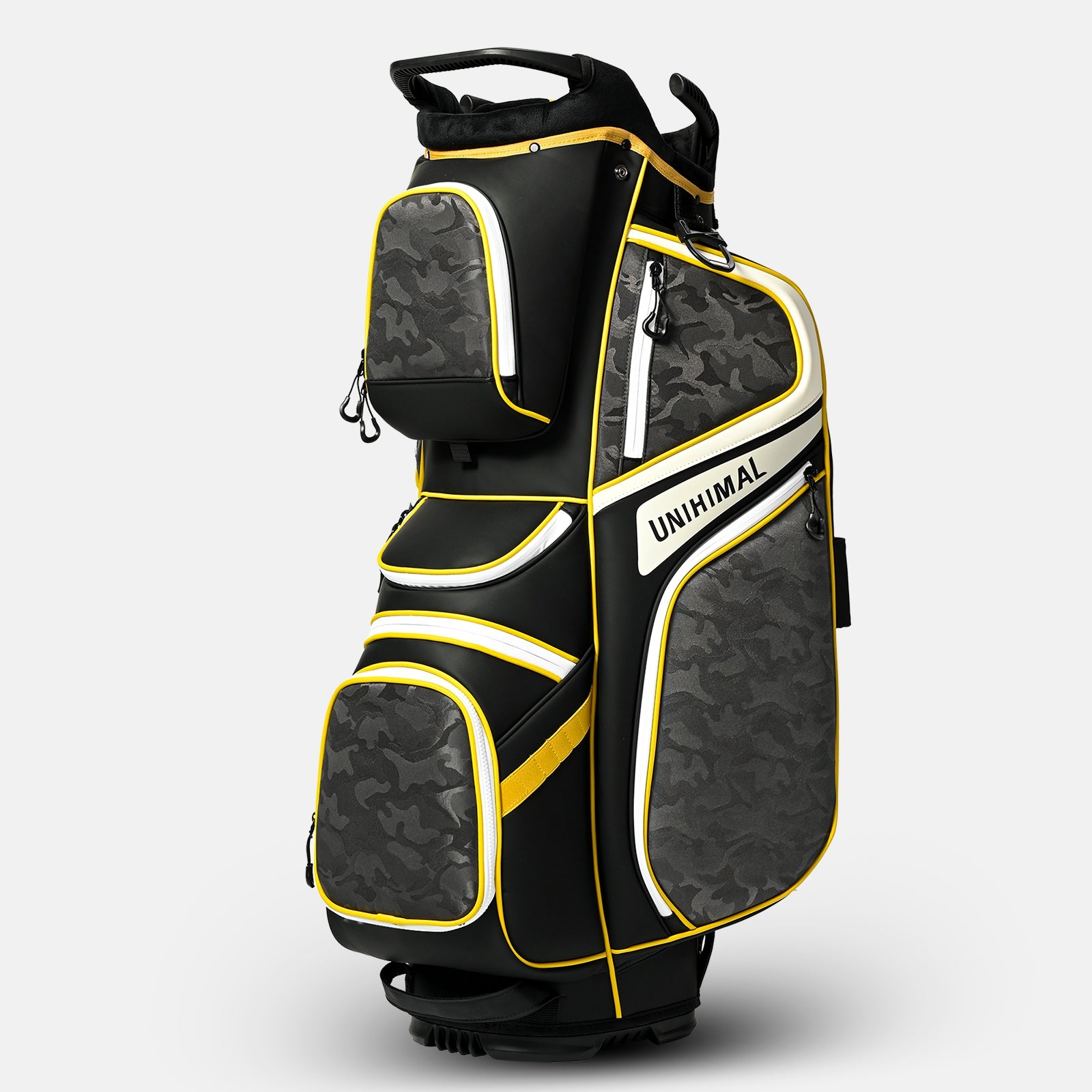 uniHimal 2025 Golf Cart Bag Luxury Synthetic Leather Camo 14 Way Padded Dividers-Black