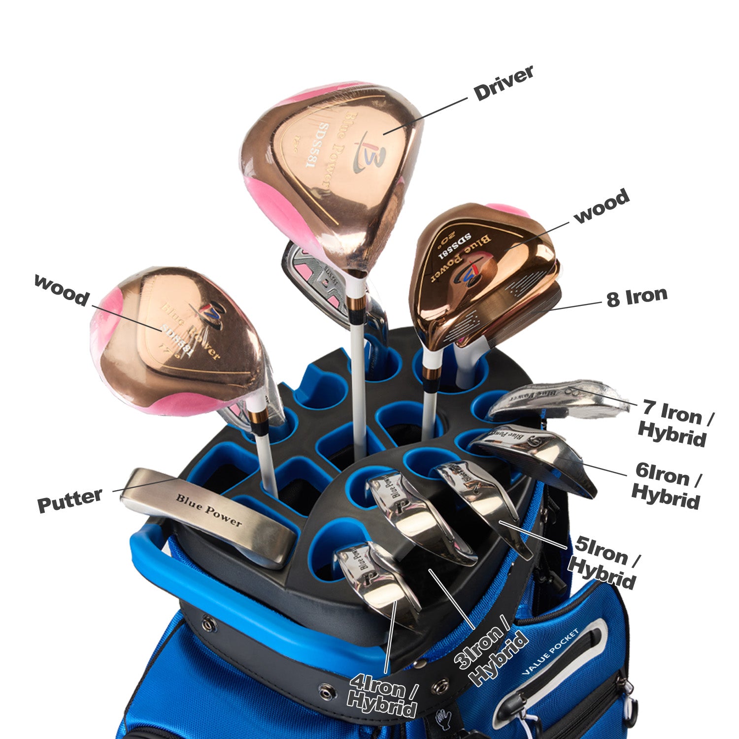 uniHimal T-LOCK 14-Way Full-Length Divider Golf Cart Bag-Blue
