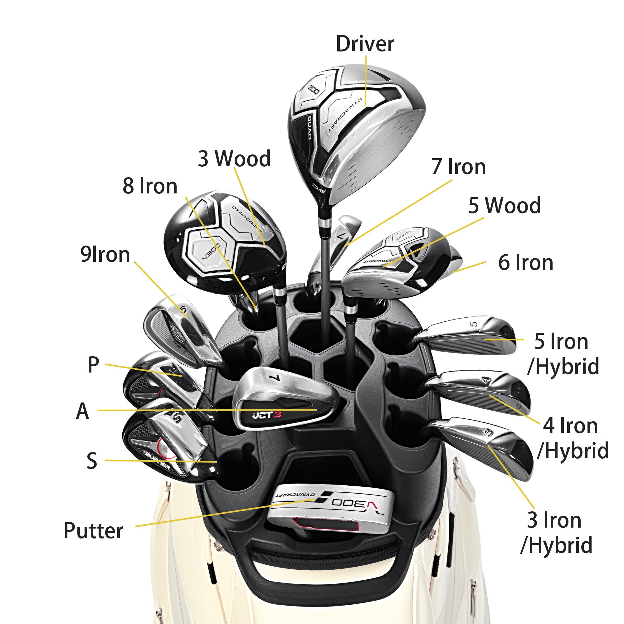 uniHimal S&T-LOCK 004 Luxury 14 Way Full Length Dividers Golf Quiet Synthetic Leather Cart Bag-Beige