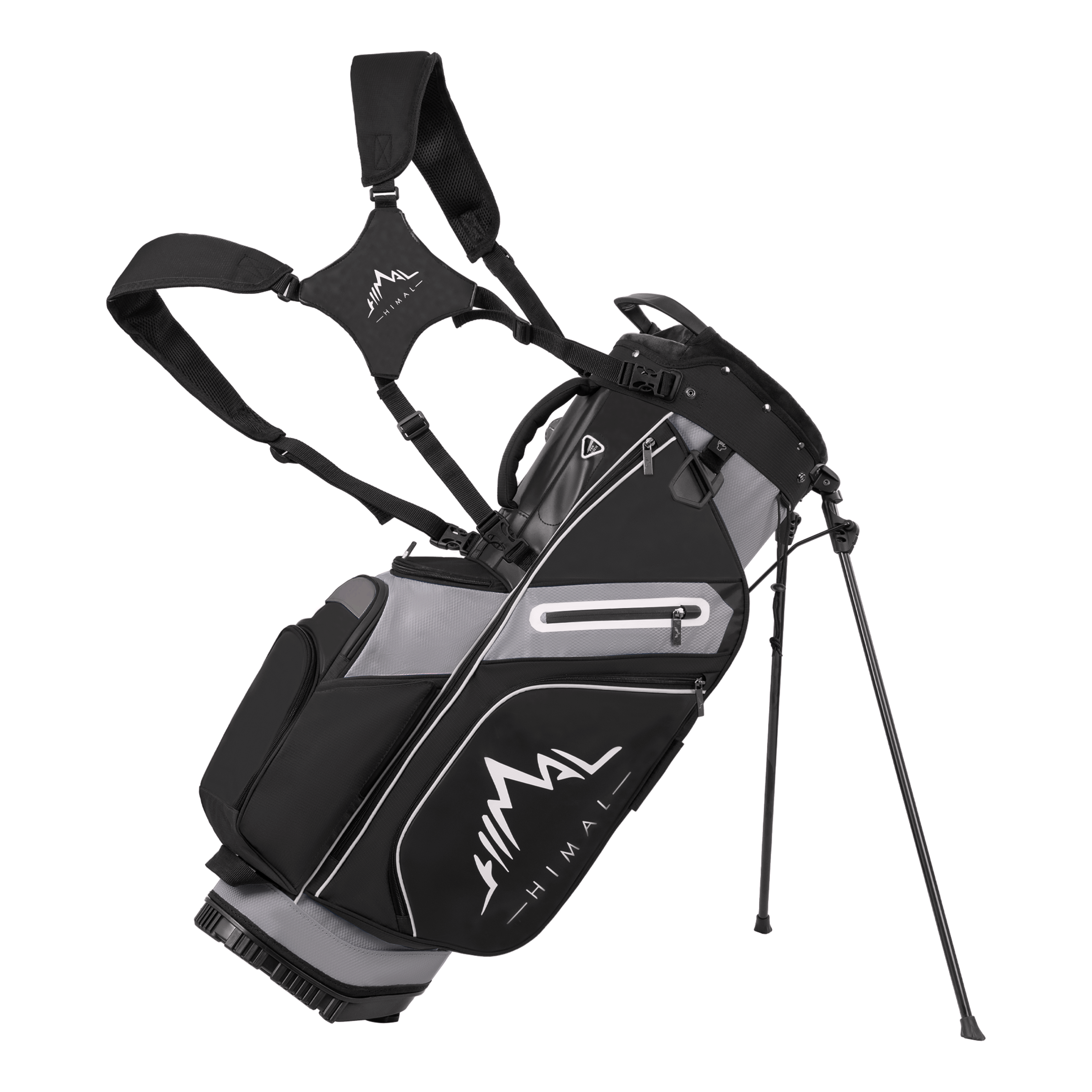 14-Way PU Leather Golf Stand Bag-Pure Black Gray