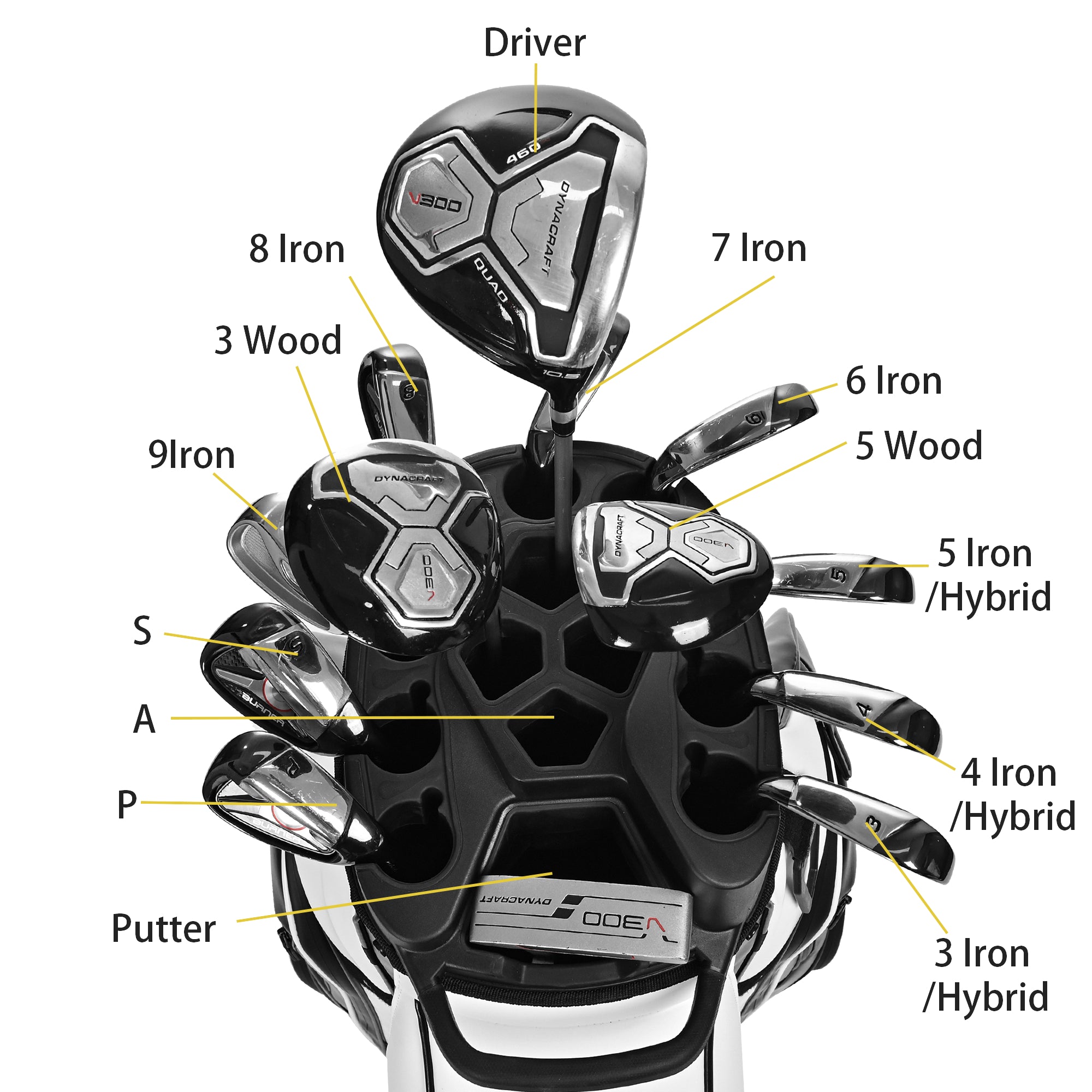 uniHimal S&T-LOCK 004 Luxury 14 Way Full Length Dividers Golf Quiet Synthetic Leather Cart Bag-Black White