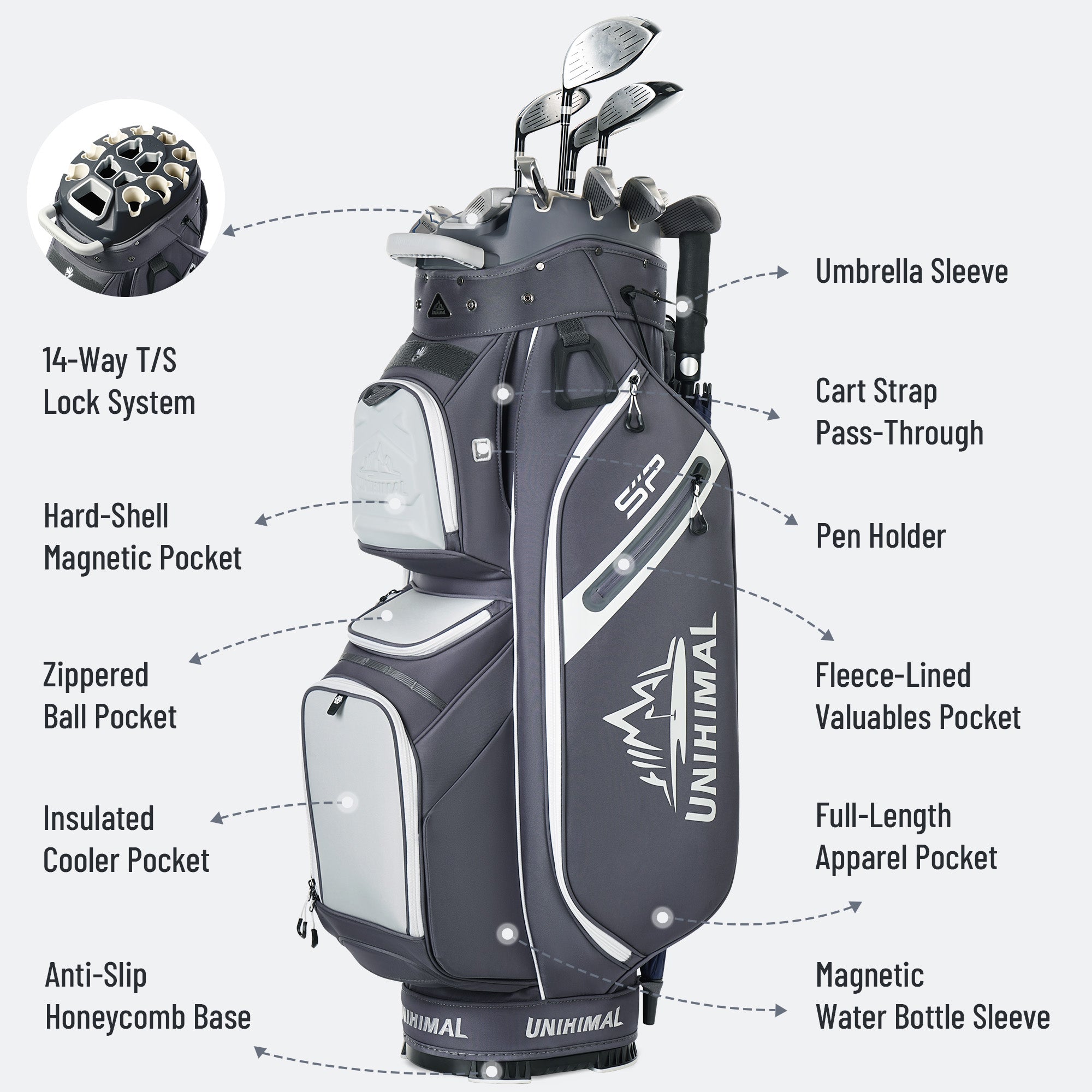 StablePoint Golf Cart Bag with 14-Way Full-Length Divider Top