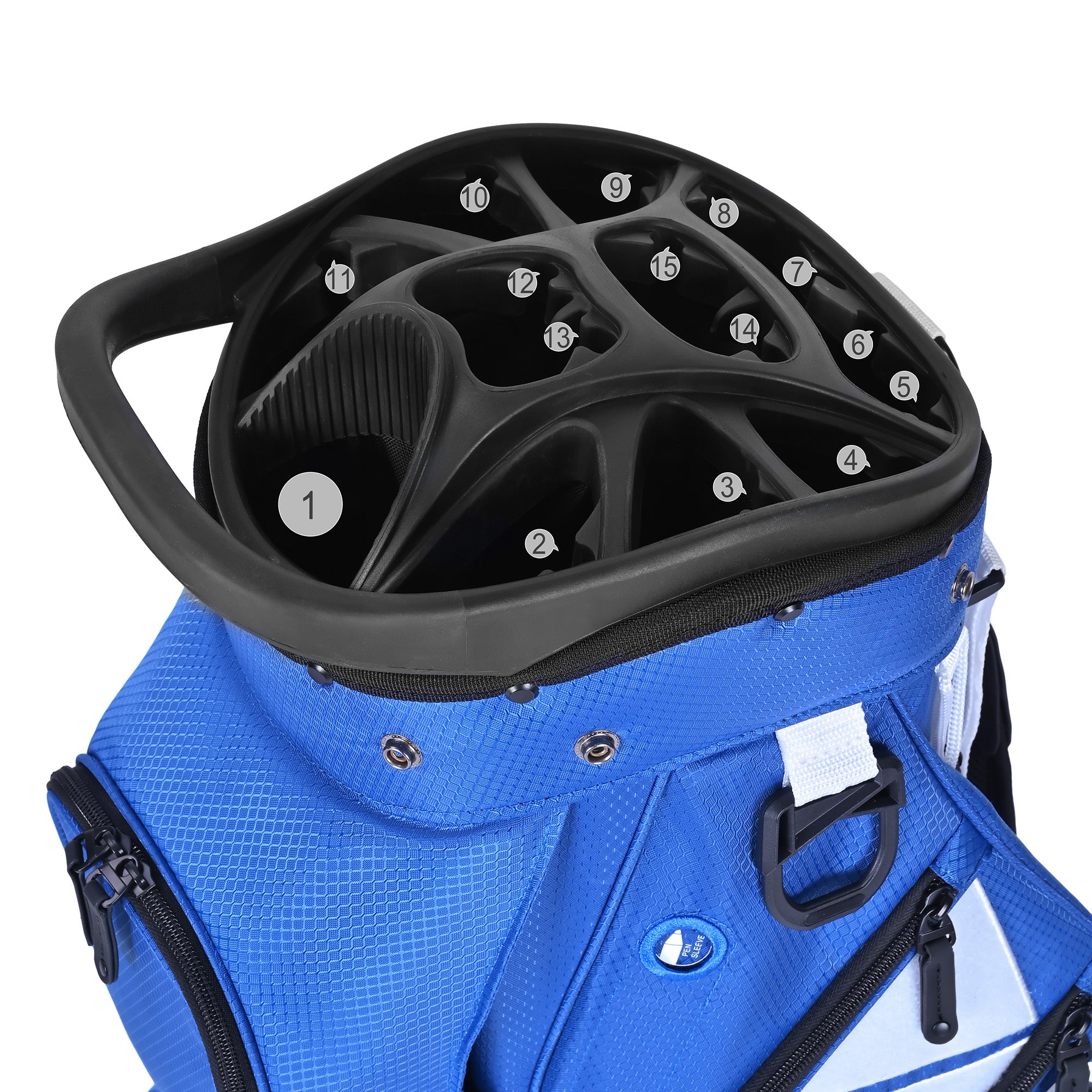 Quiet and Anti-collision 15 Way Golf Cart Bag-Blue