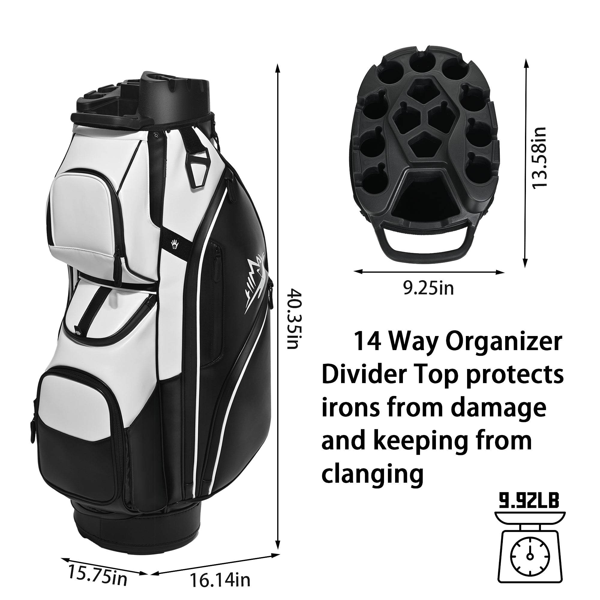 uniHimal T-LOCK 004 Luxury 15 Way Full Length Dividers Golf Quiet Synthetic Leather Cart Bag-Black White