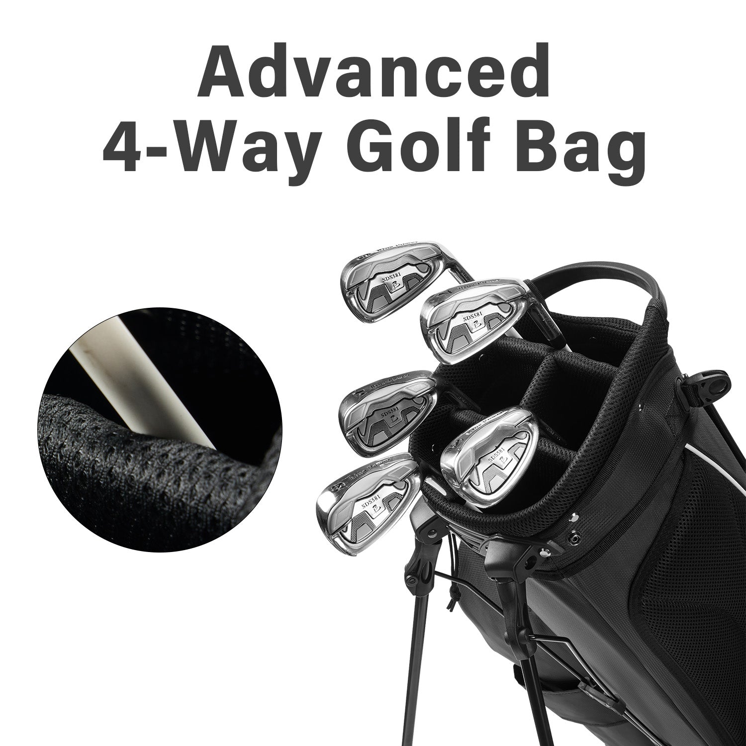 4-Way Full-Length Golf Stand Bag-Pure Black White
