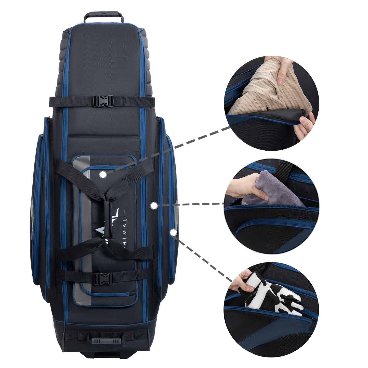 Soft-Sided Golf Travel Bag Cover with Wheels-Deep Blue