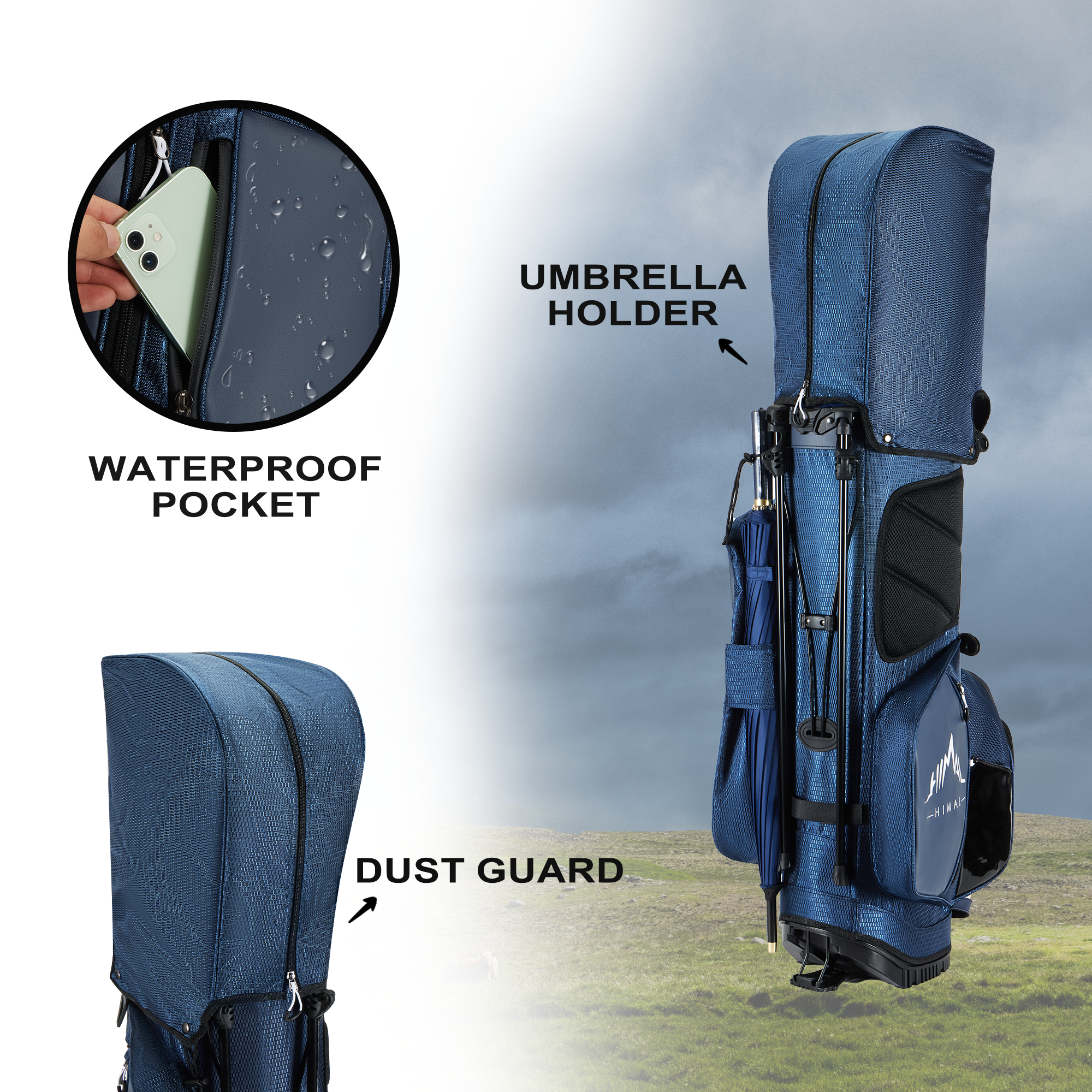 Golf Stand Bag 14 Way Top Dividers-Navy blue