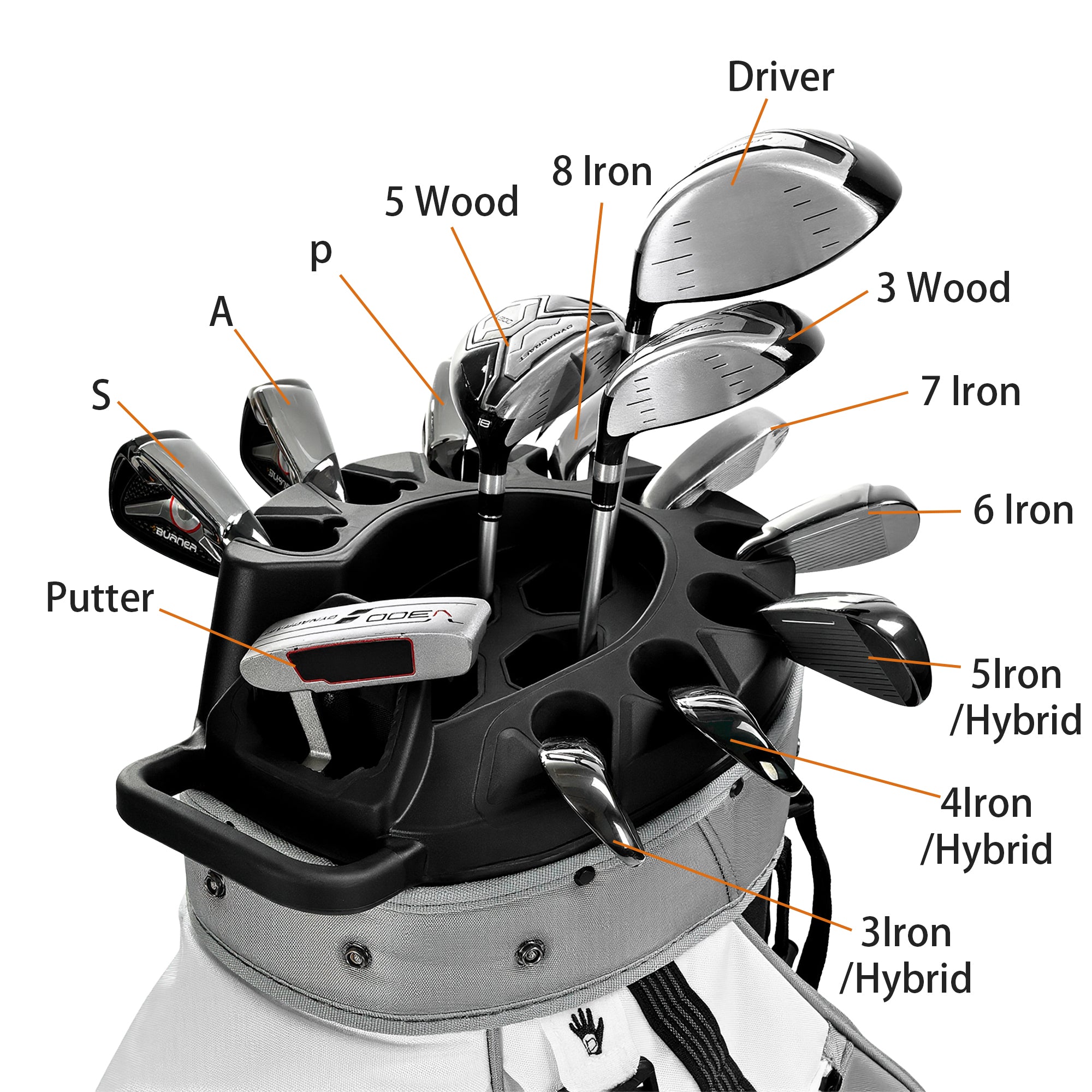 uniHimal Silence 003 Quiet Soundless 14-Way Golf Cart Bag Fits Oversized Grips Gray / White