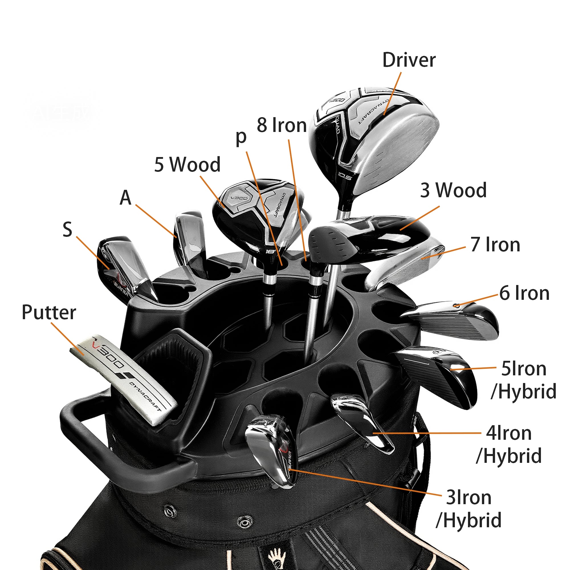 uniHimal Silence 003 S&T-LOCK Quiet Lock Golf Cart Bag 14-Way Divider Fits Oversized Grips / Black