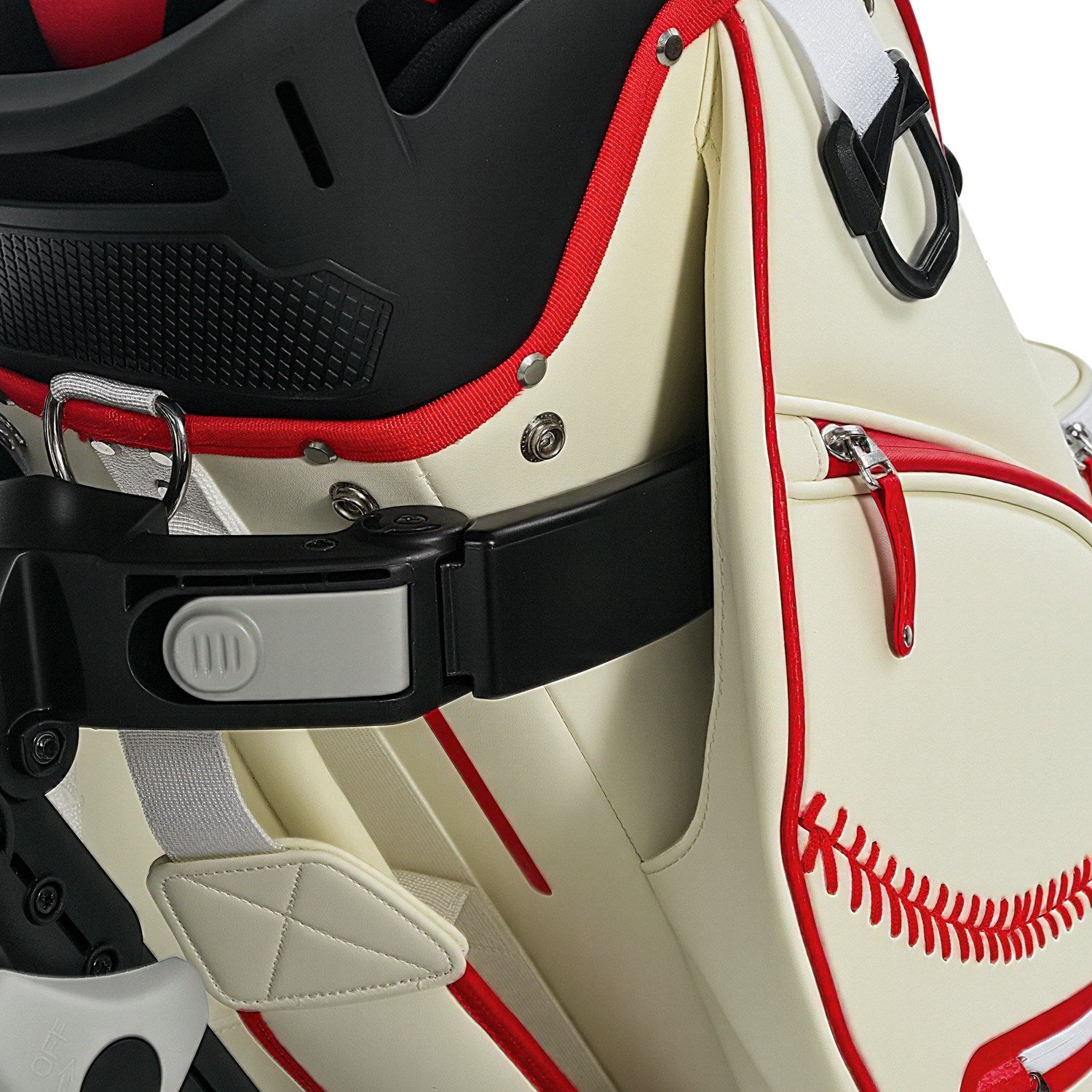 uniHimal 2025 Luxury Synthetic Leather Golf Cart Bag Padded 14 Way Full Length Dividers with Hand-Sewn Baseball Stitching-Red White