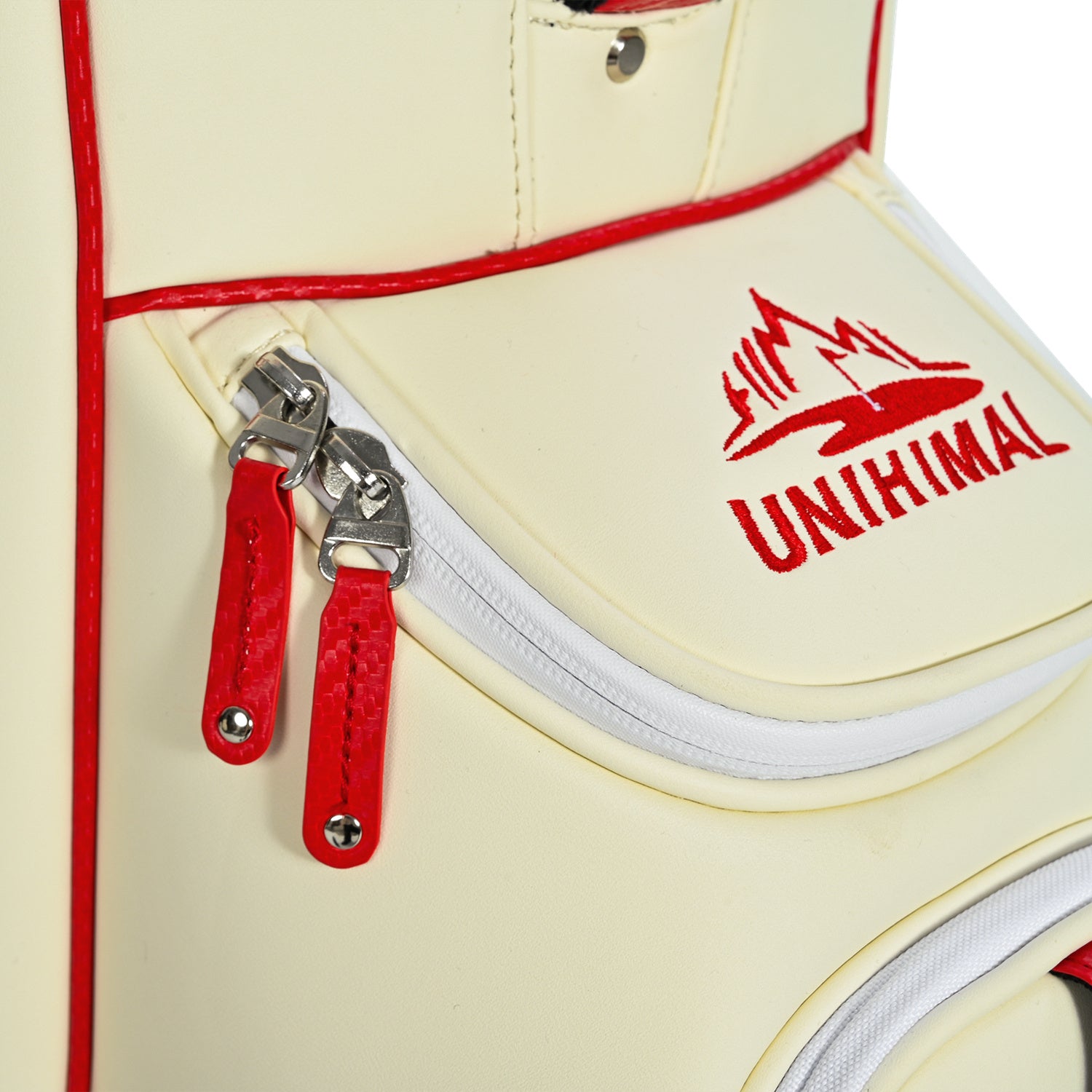 uniHimal 2025 Luxury Synthetic Leather Golf Cart Bag Padded 14 Way Full Length Dividers with Hand-Sewn Baseball Stitching-Red White