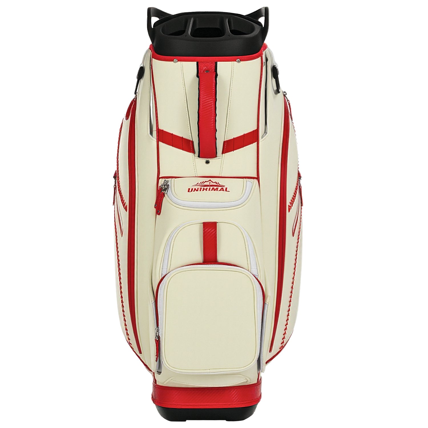 uniHimal 2025 Luxury Synthetic Leather Golf Cart Bag Padded 14 Way Full Length Dividers with Hand-Sewn Baseball Stitching-Red White