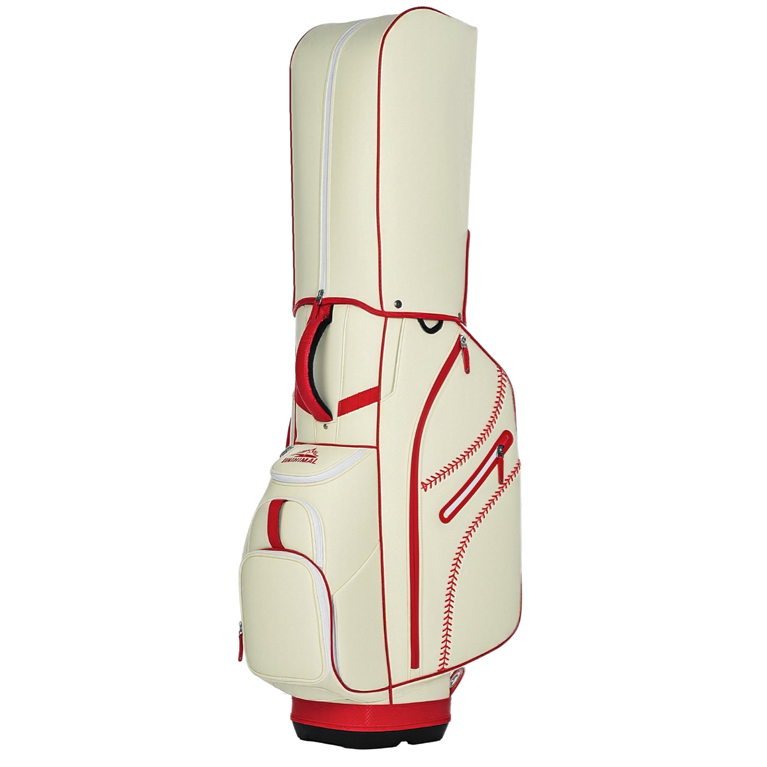 uniHimal 2025 Luxury Synthetic Leather Golf Cart Bag Padded 14 Way Full Length Dividers with Hand-Sewn Baseball Stitching-Red White