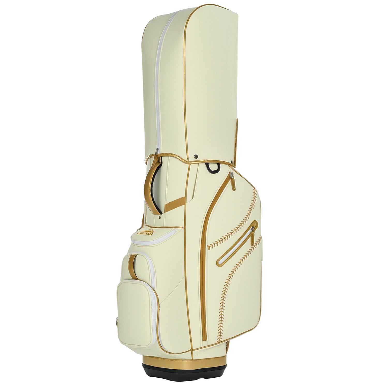 uniHimal 2025 Luxury Synthetic Leather Golf Cart Bag Padded 14 Way Full Length Dividers with Hand-Sewn Baseball Stitching-White Gold