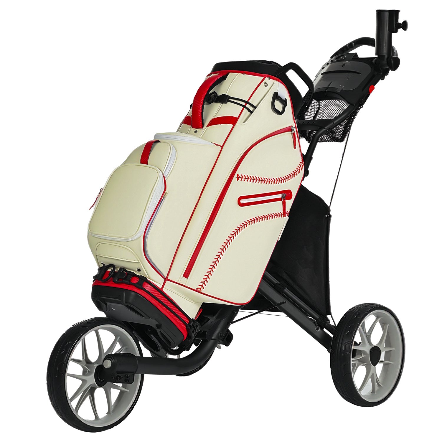 uniHimal 2025 Luxury Synthetic Leather Golf Cart Bag Padded 14 Way Full Length Dividers with Hand-Sewn Baseball Stitching-Red White