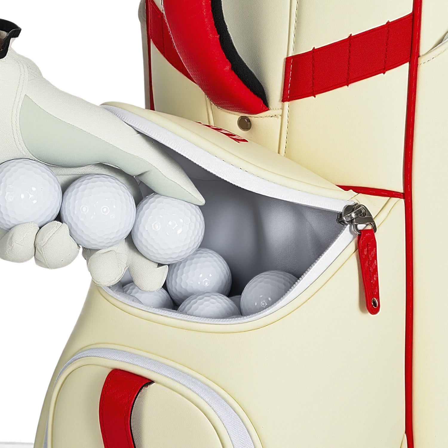 uniHimal 2025 Luxury Synthetic Leather Golf Cart Bag Padded 14 Way Full Length Dividers with Hand-Sewn Baseball Stitching-Red White