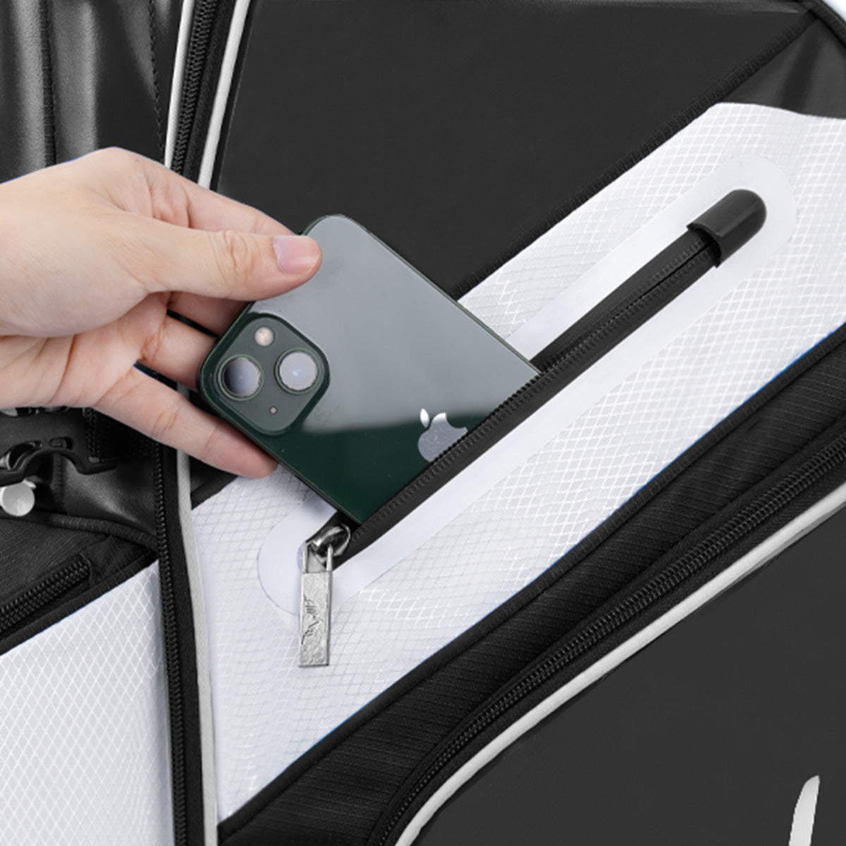 14-Way PU Leather Golf Stand Bag-Pure Black White