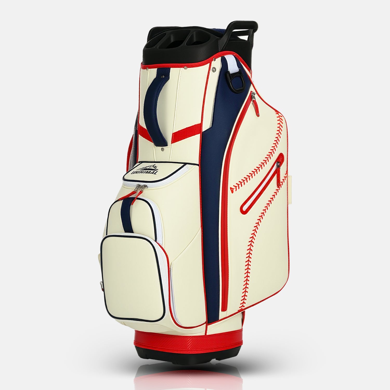 uniHimal 2025 Luxury Synthetic Leather Golf Cart Bag Padded 14 Way Full Length Dividers with Hand-Sewn Baseball Stitching-Blue White