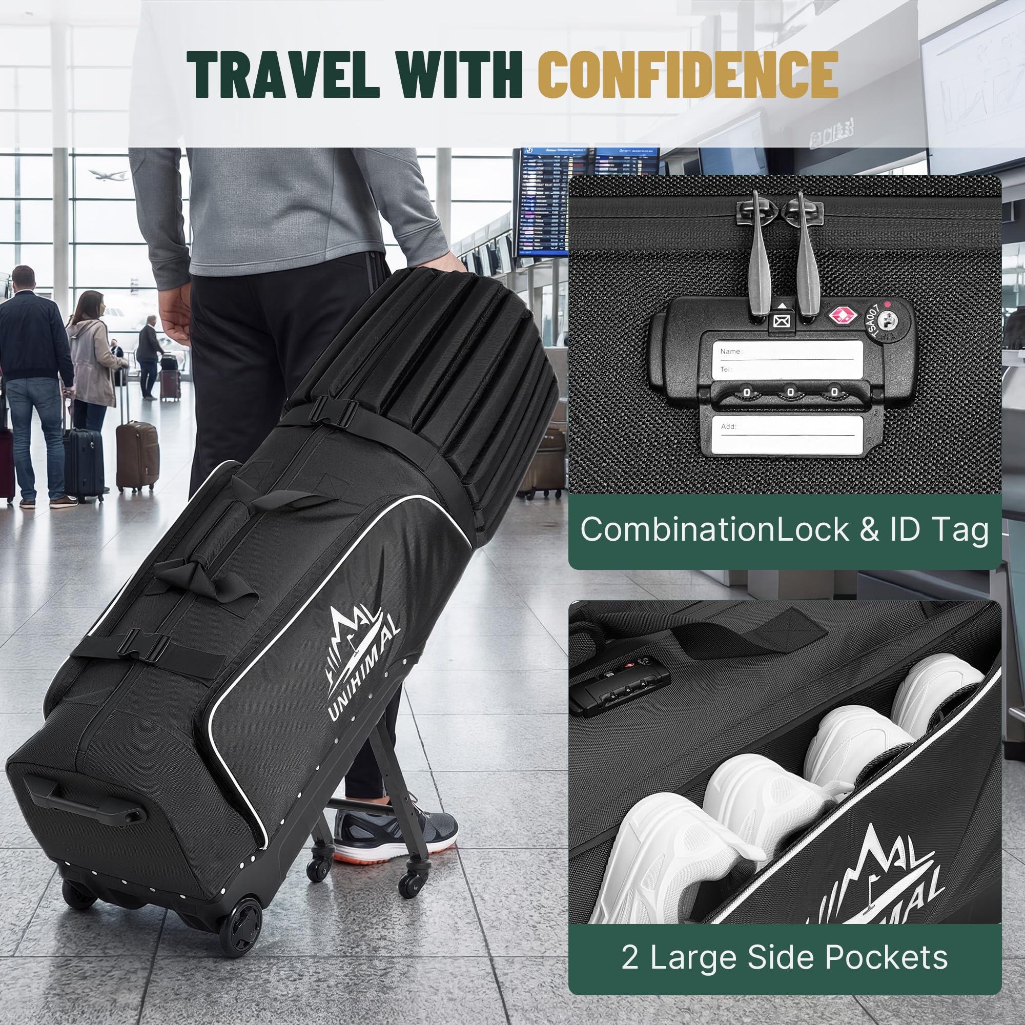 uniHimal Golf Travel Bag for Airlines with 4-Wheel Rolling System, Extendable Legs for Effortless Travel & Maneuverability, Password Lock&Ultra Club Protection