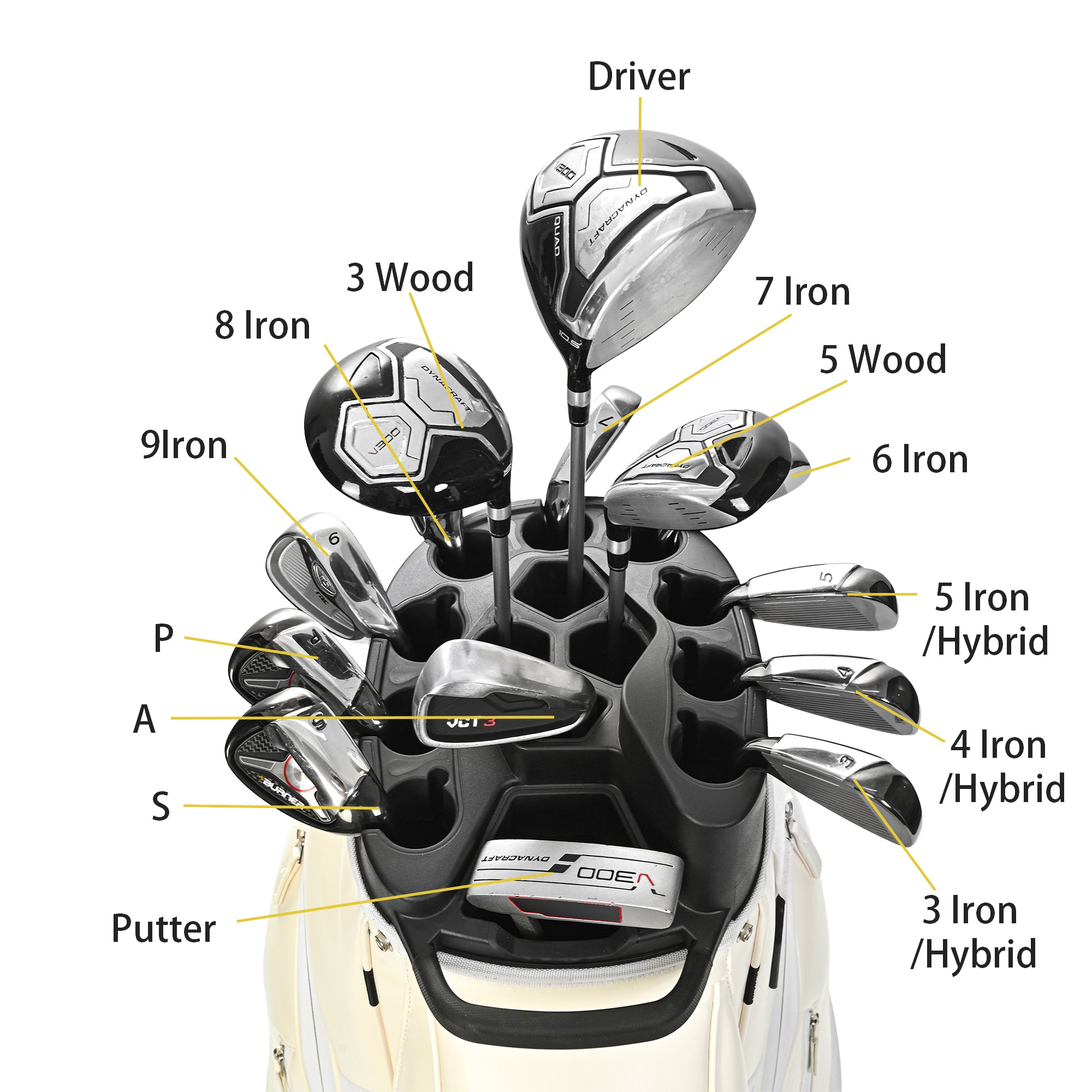 uniHimal T-LOCK 004 Luxury 15 Way Full Length Dividers Golf Quiet Synthetic Leather Cart Bag-Beige