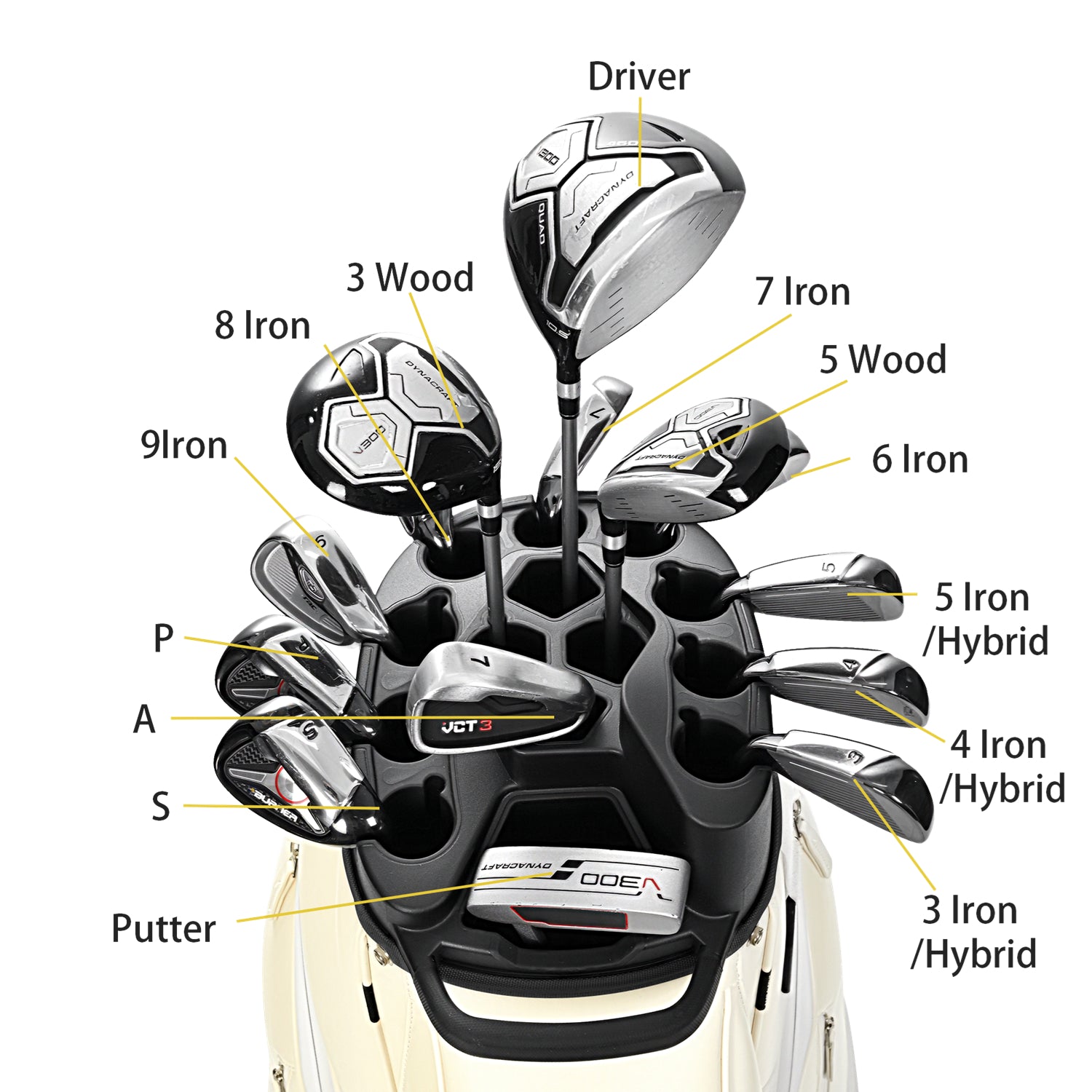 uniHimal S&T-LOCK 004 Luxury 14 Way Full Length Dividers Golf Quiet Synthetic Leather Cart Bag-Beige