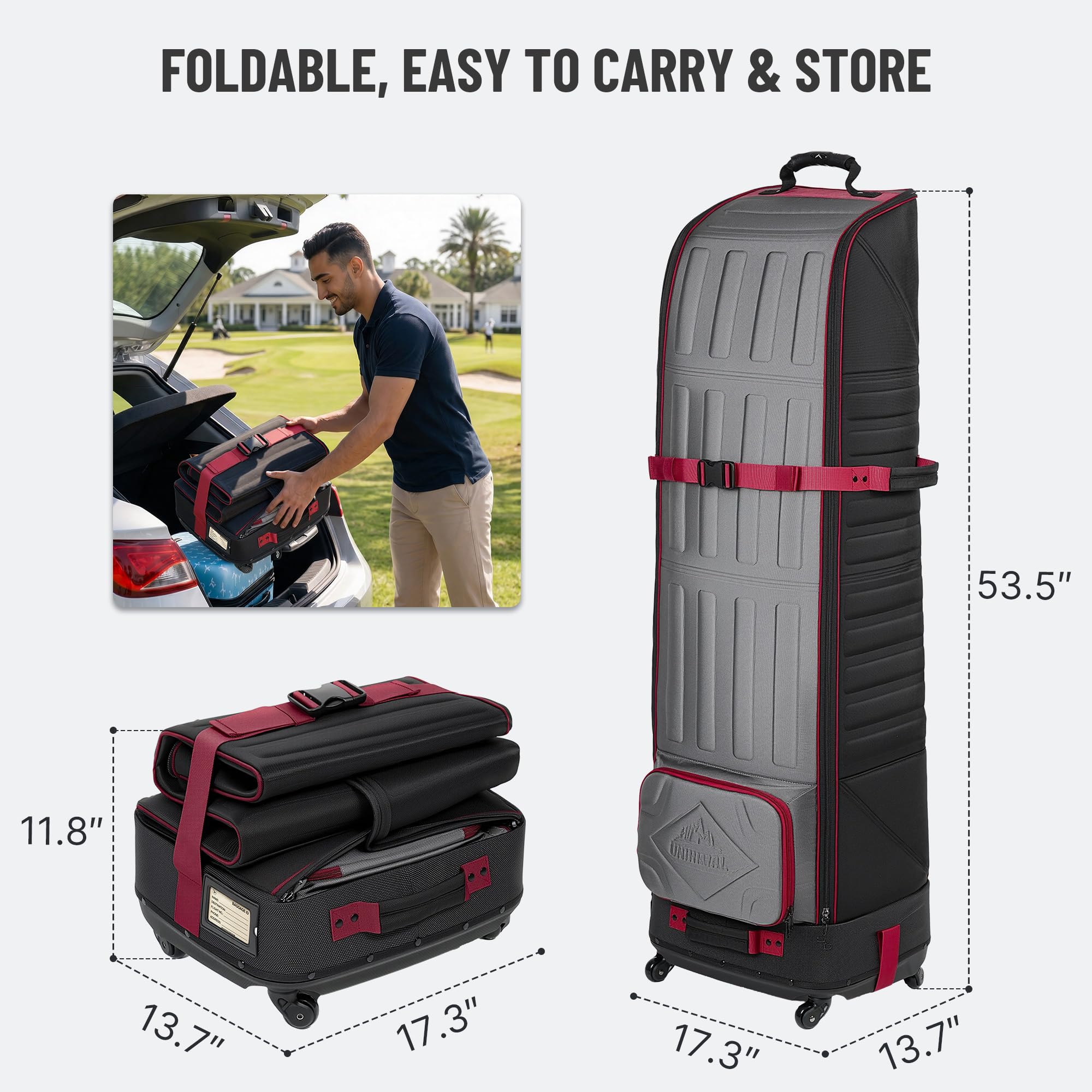 Golf Travel Bag Foldable, 1680D Oxford Fabric Padded Protect Golf Clubs