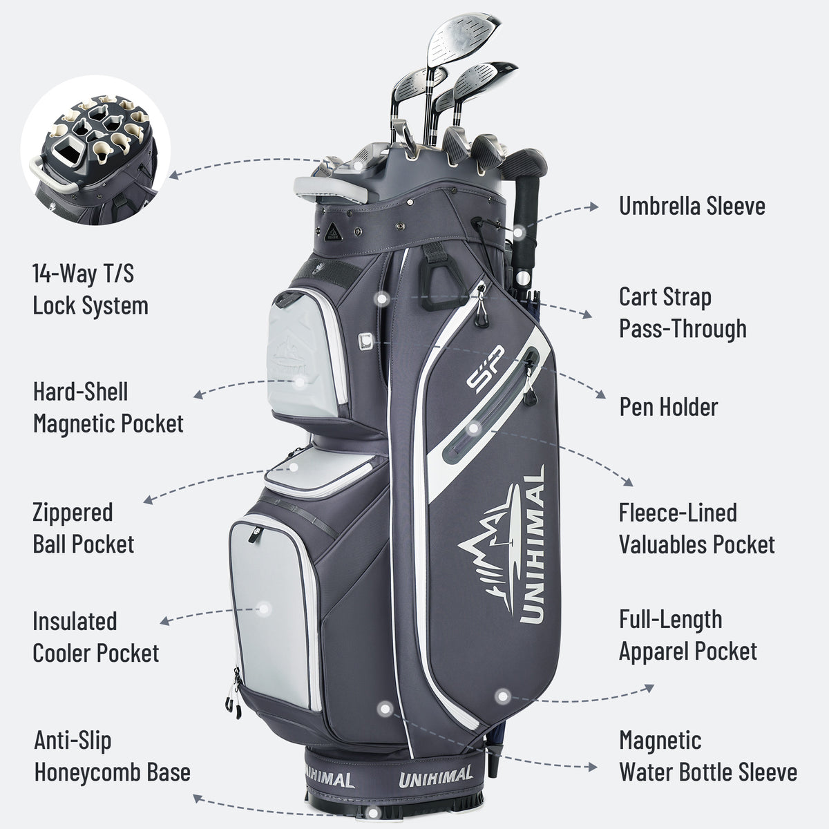 uniHimal StablePoint Golf Cart Bag with 14-Way Full-Length Divider Top