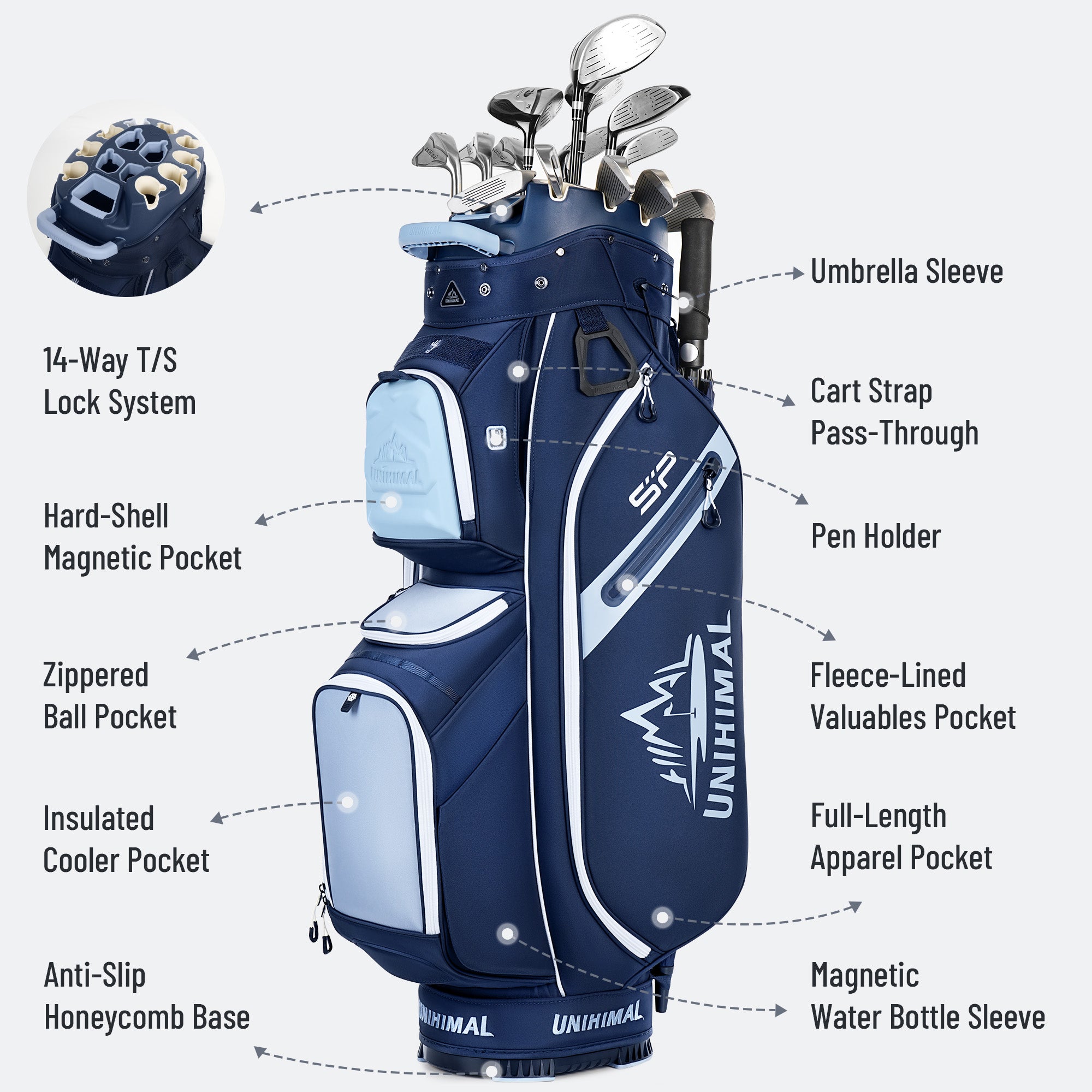 StablePoint Golf Cart Bag with 14-Way Full-Length Divider Top