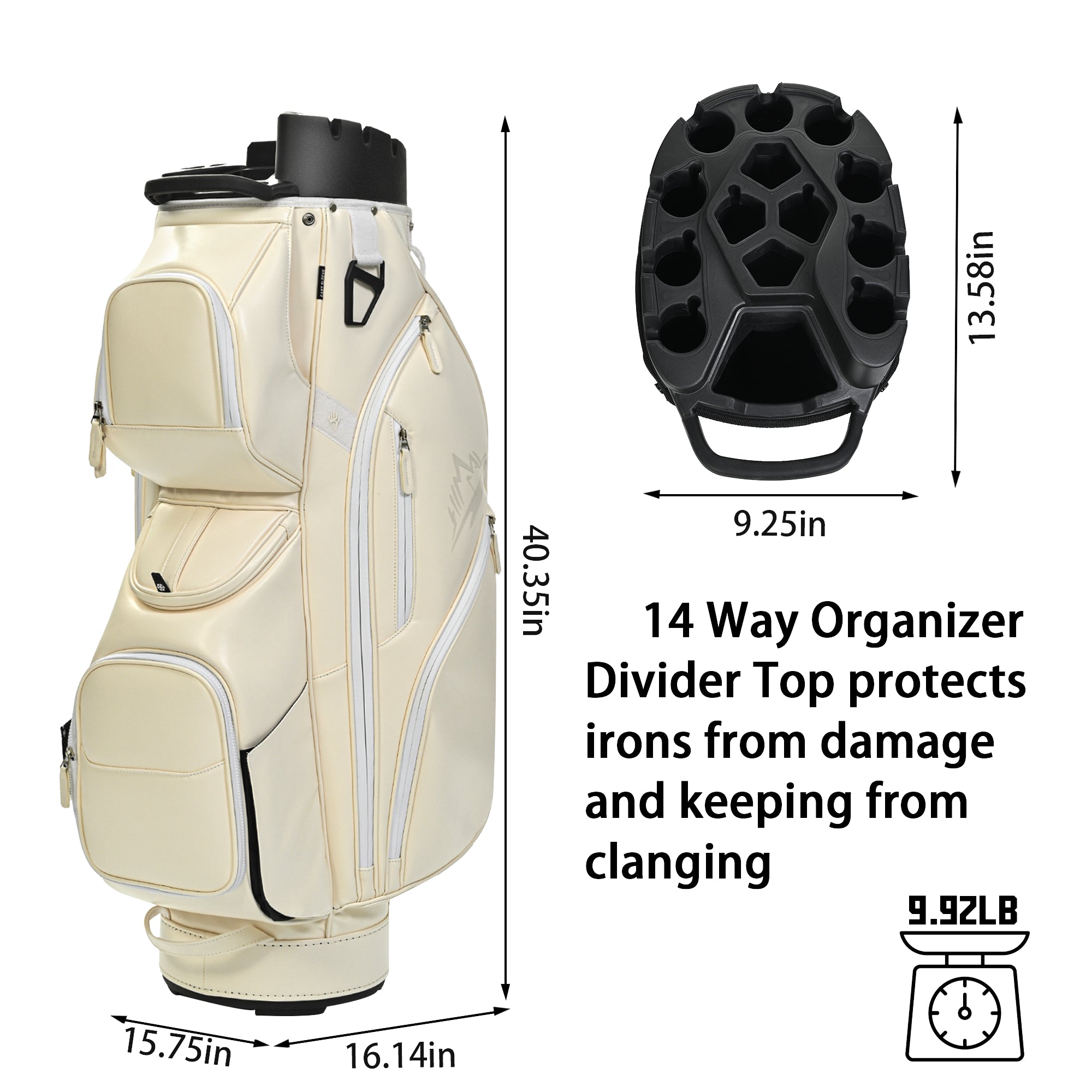 uniHimal T-LOCK 004 Luxury 15 Way Full Length Dividers Golf Quiet Synthetic Leather Cart Bag-Beige
