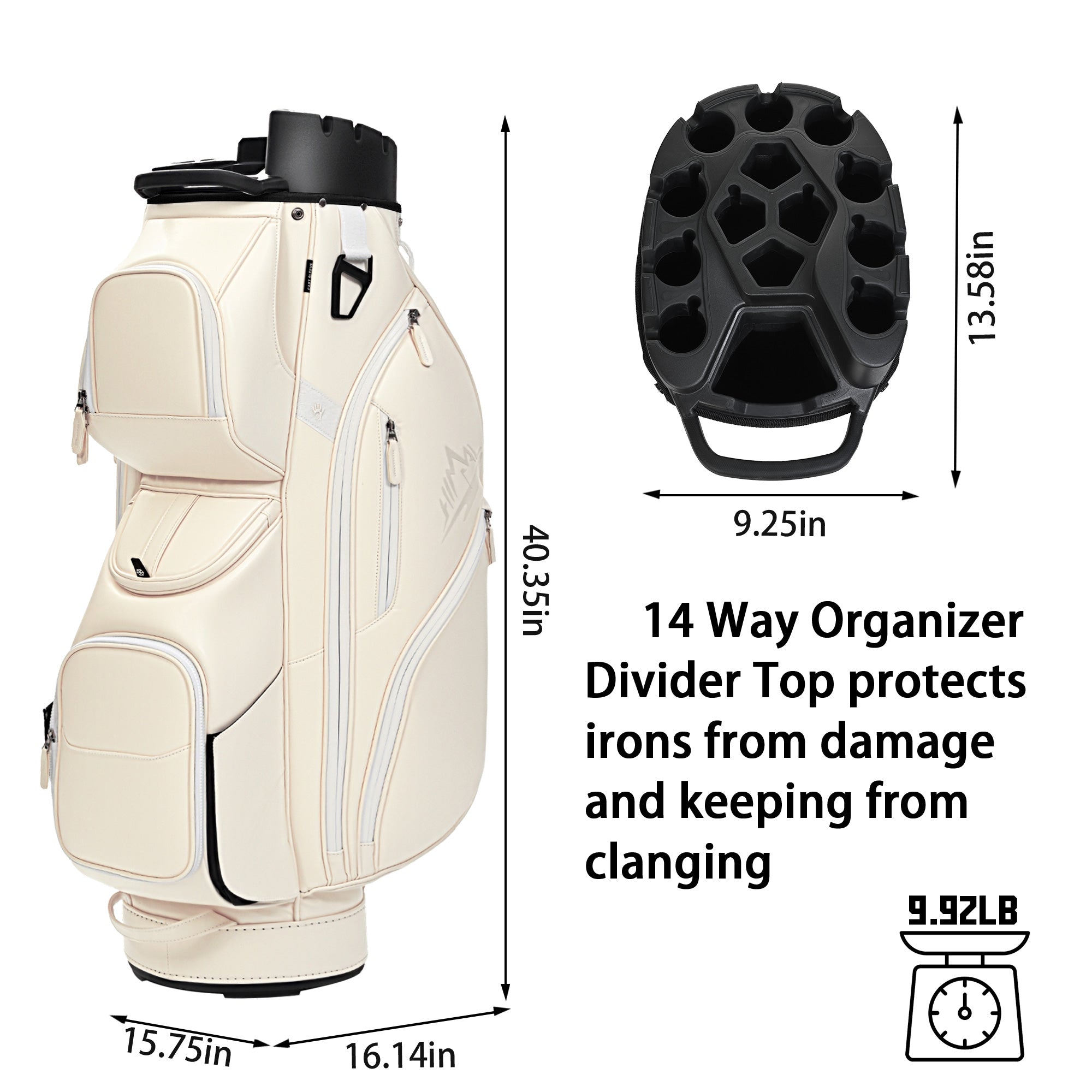 uniHimal S&T-LOCK 004 Luxury 14 Way Full Length Dividers Golf Quiet Synthetic Leather Cart Bag-Beige