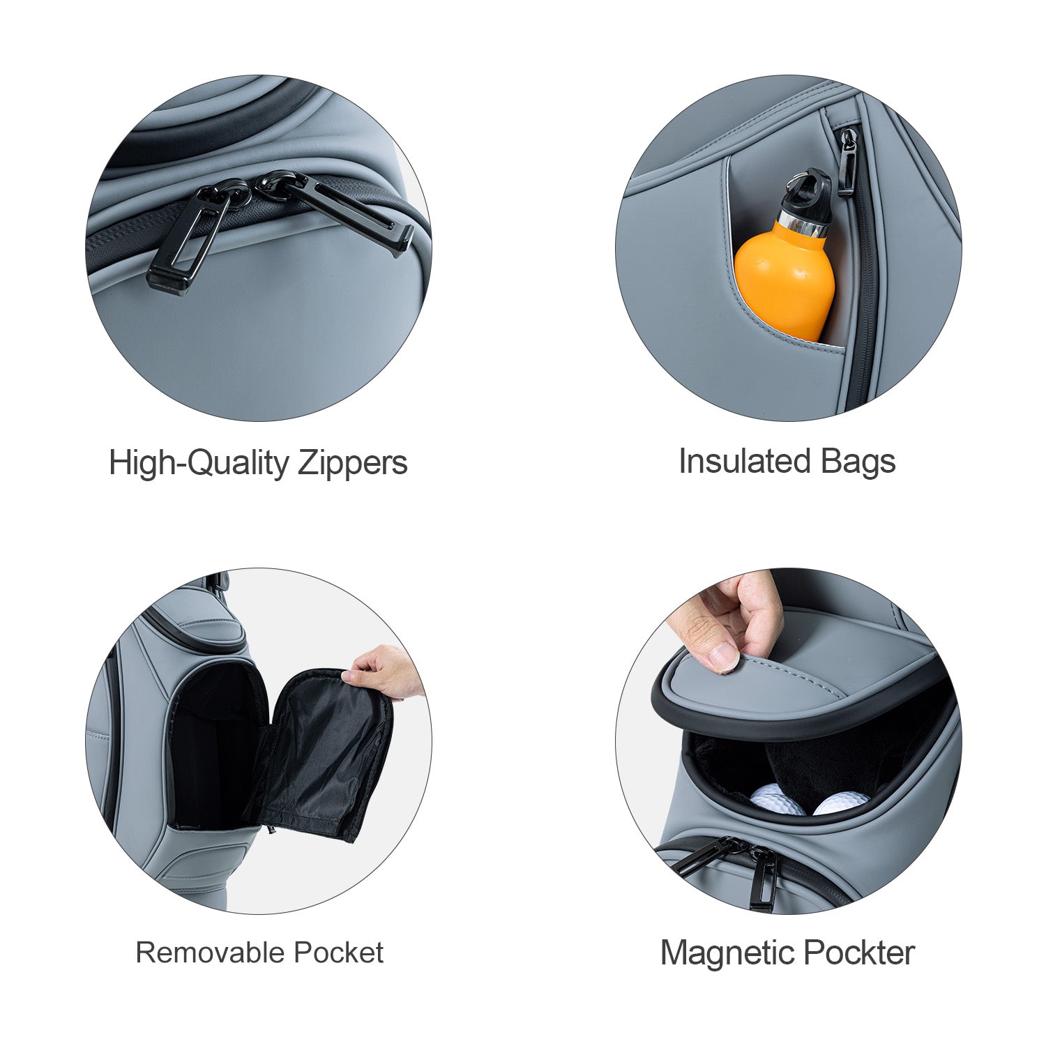 14 Way Premium Leather Golf Stand Club Bag-Grey