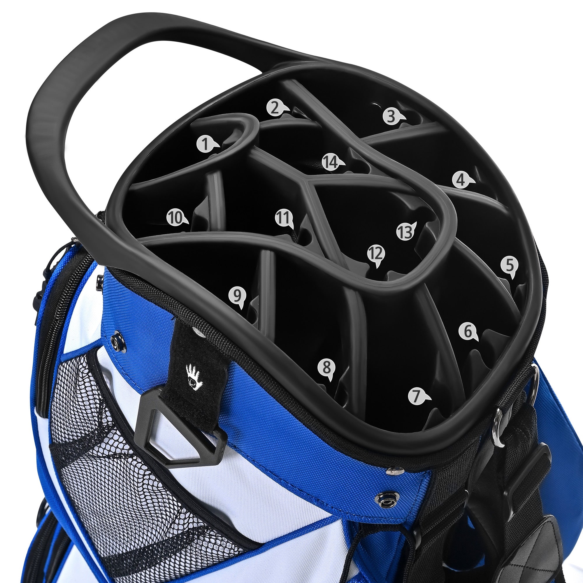 Quiet and Anti-collision 14 Way Golf Cart Bag-Blue White