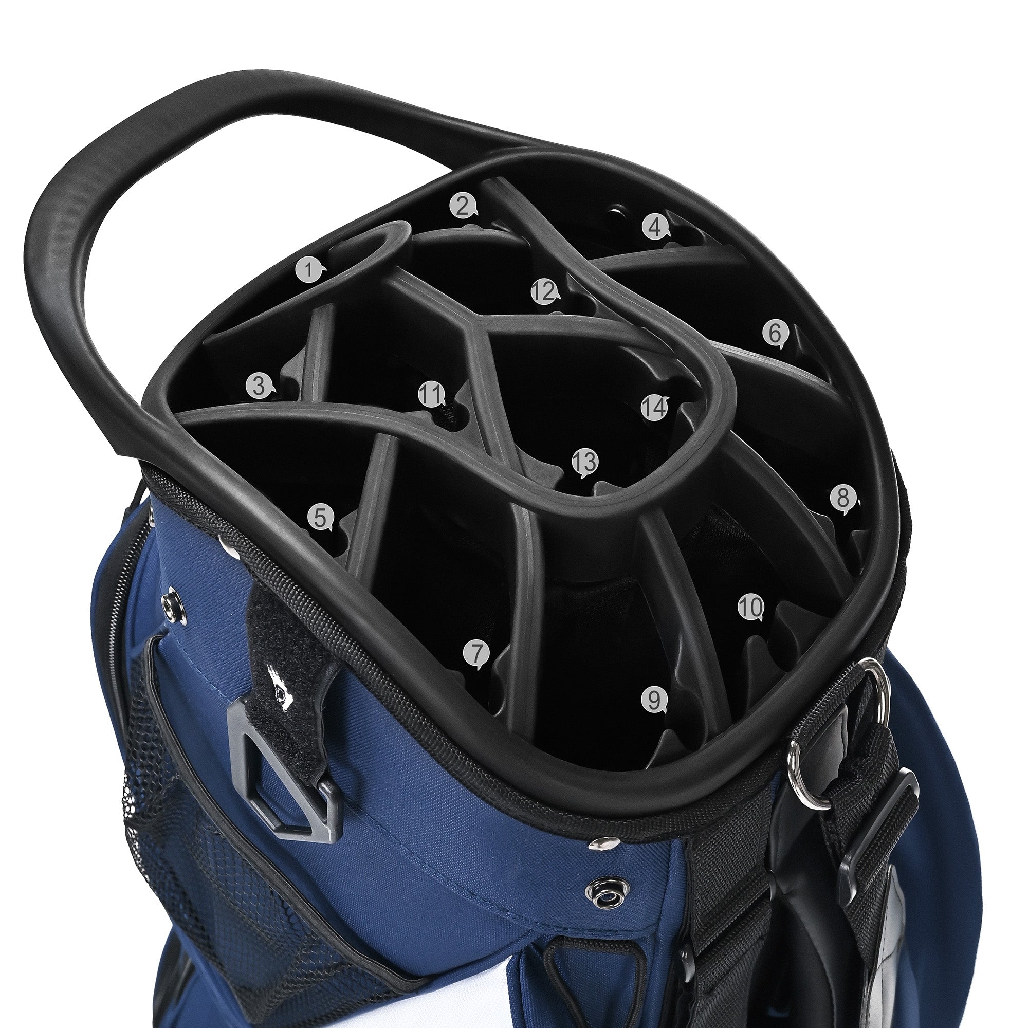 Quiet and Anti-collision 14 Way Golf Cart Bag-Blue Red