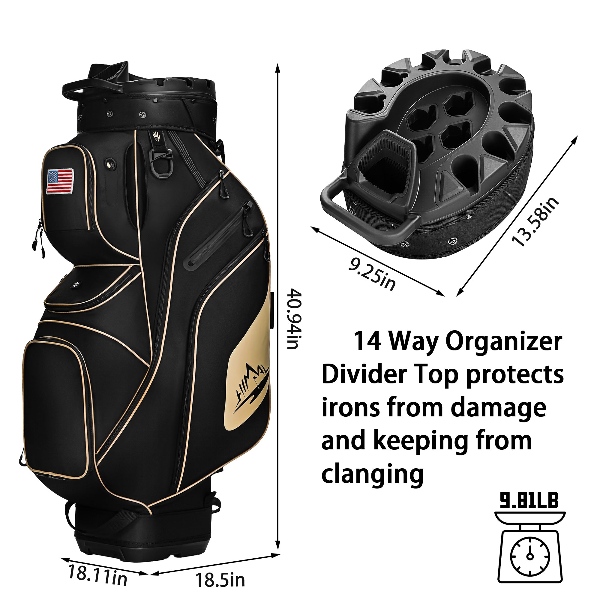 uniHimal Silence 003 Quiet Soundless 14-Way Golf Cart Bag Fits Oversized Grips / Black