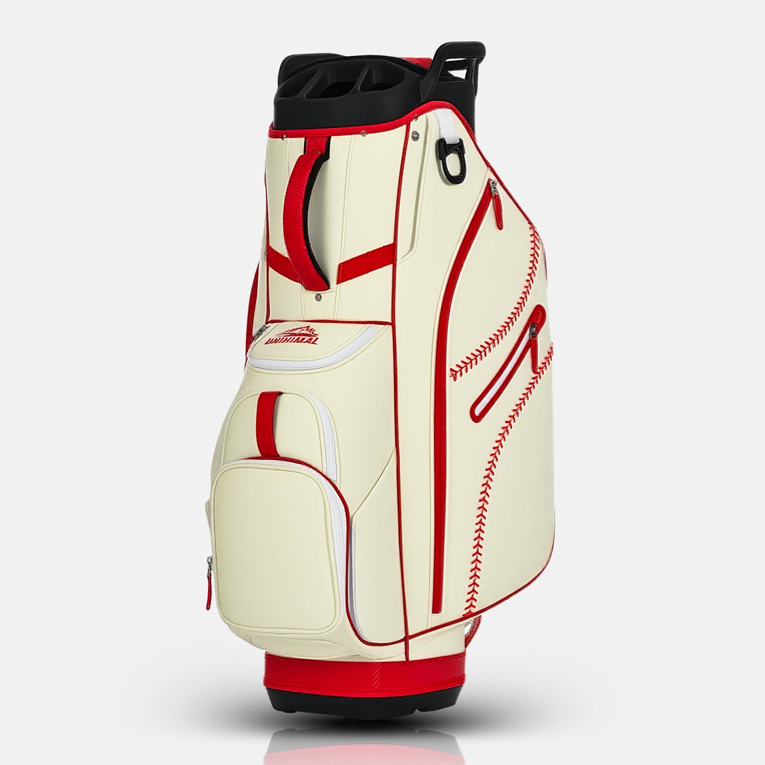 uniHimal 2025 Luxury Synthetic Leather Golf Cart Bag Padded 14 Way Full Length Dividers with Hand-Sewn Baseball Stitching-Red White