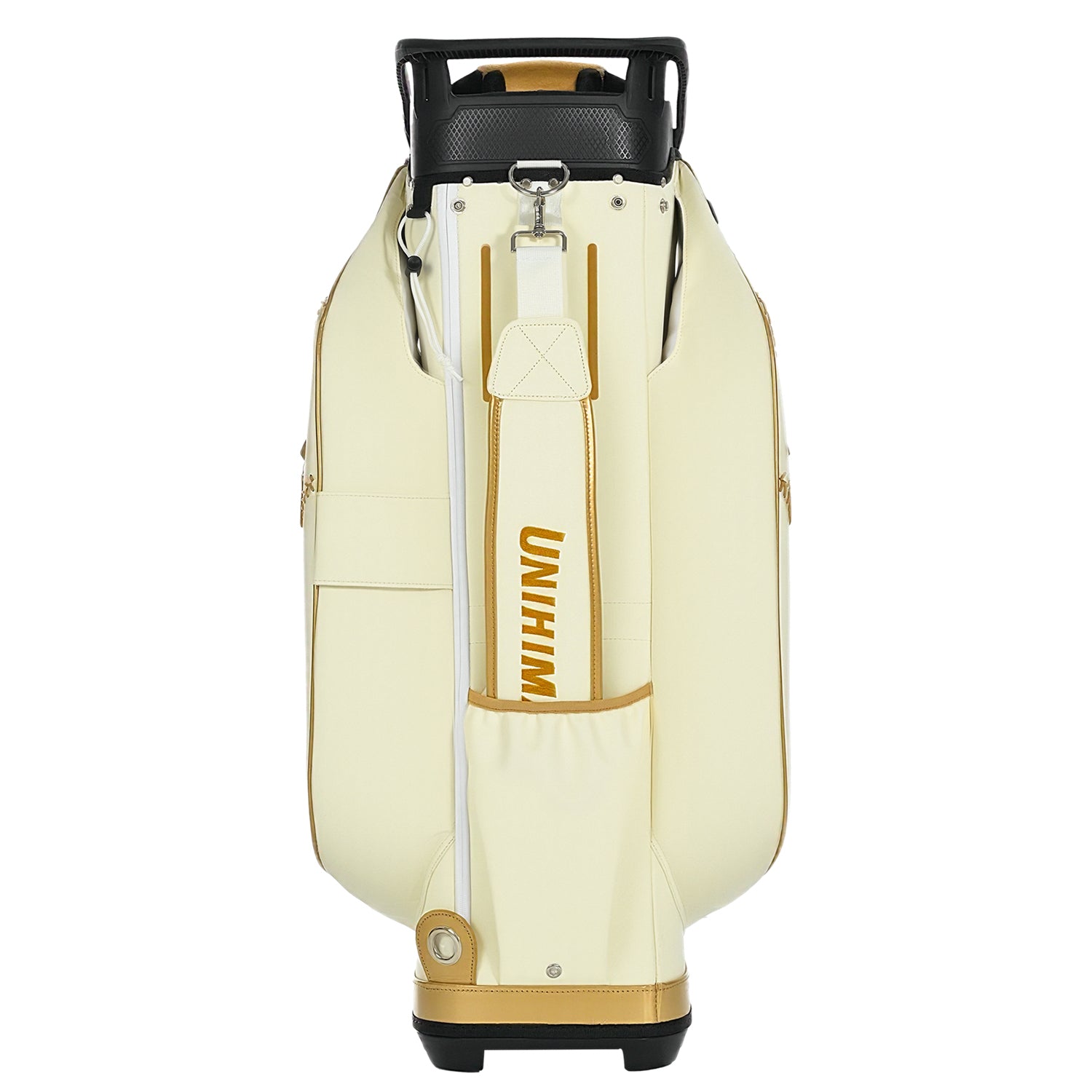 uniHimal 2025 Luxury Synthetic Leather Golf Cart Bag Padded 14 Way Full Length Dividers with Hand-Sewn Baseball Stitching-White Gold