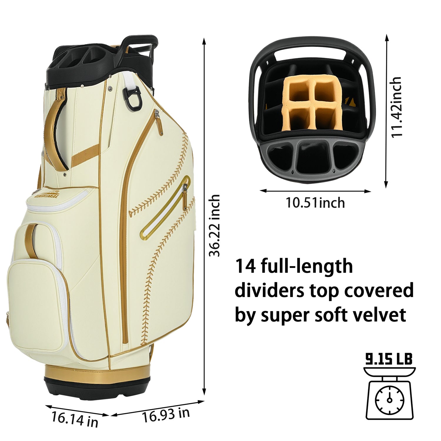 uniHimal 2025 Luxury Synthetic Leather Golf Cart Bag Padded 14 Way Ful