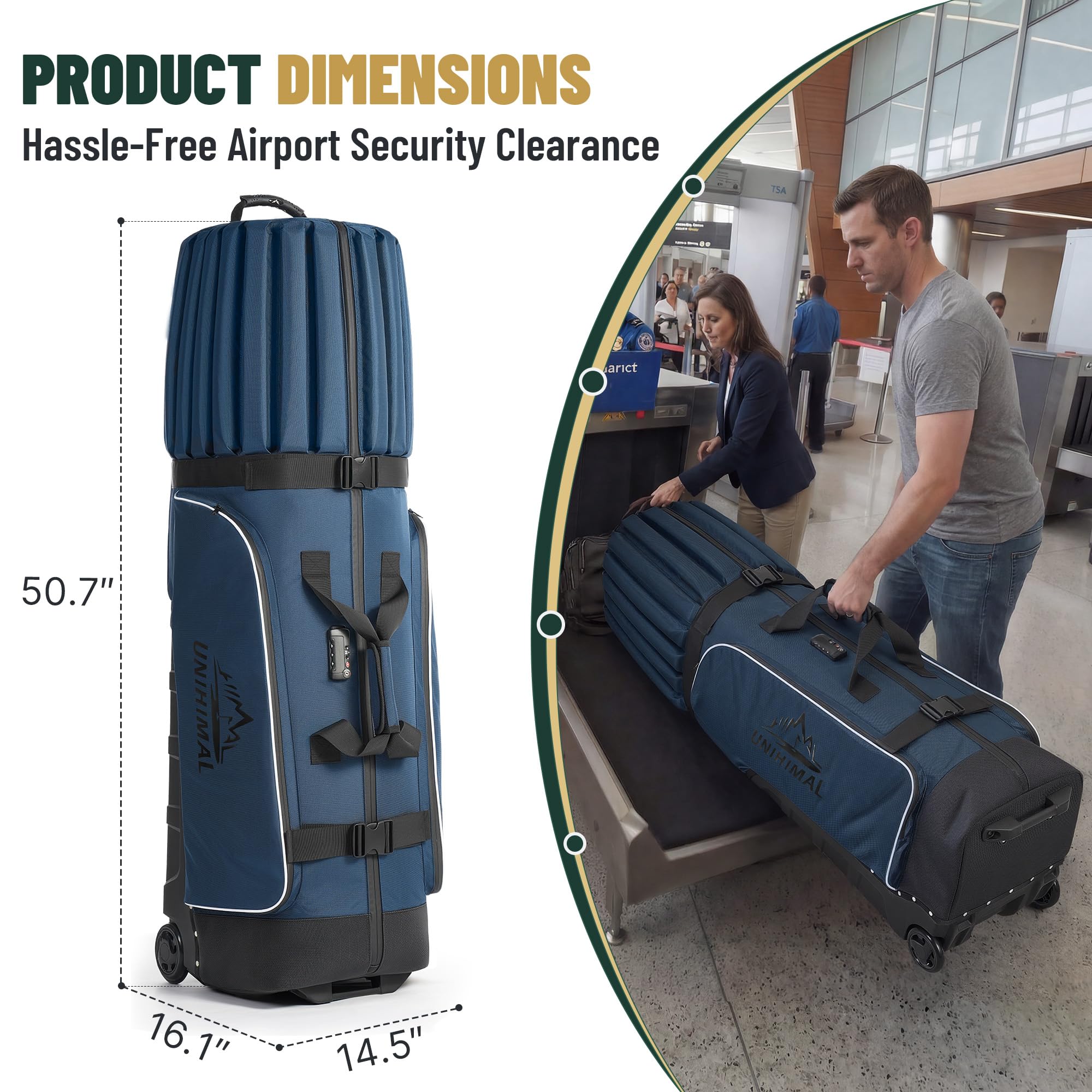 uniHimal Golf Travel Bag for Airlines with 4-Wheel Rolling System, Extendable Legs for Effortless Travel & Maneuverability, Password Lock&Ultra Club Protection