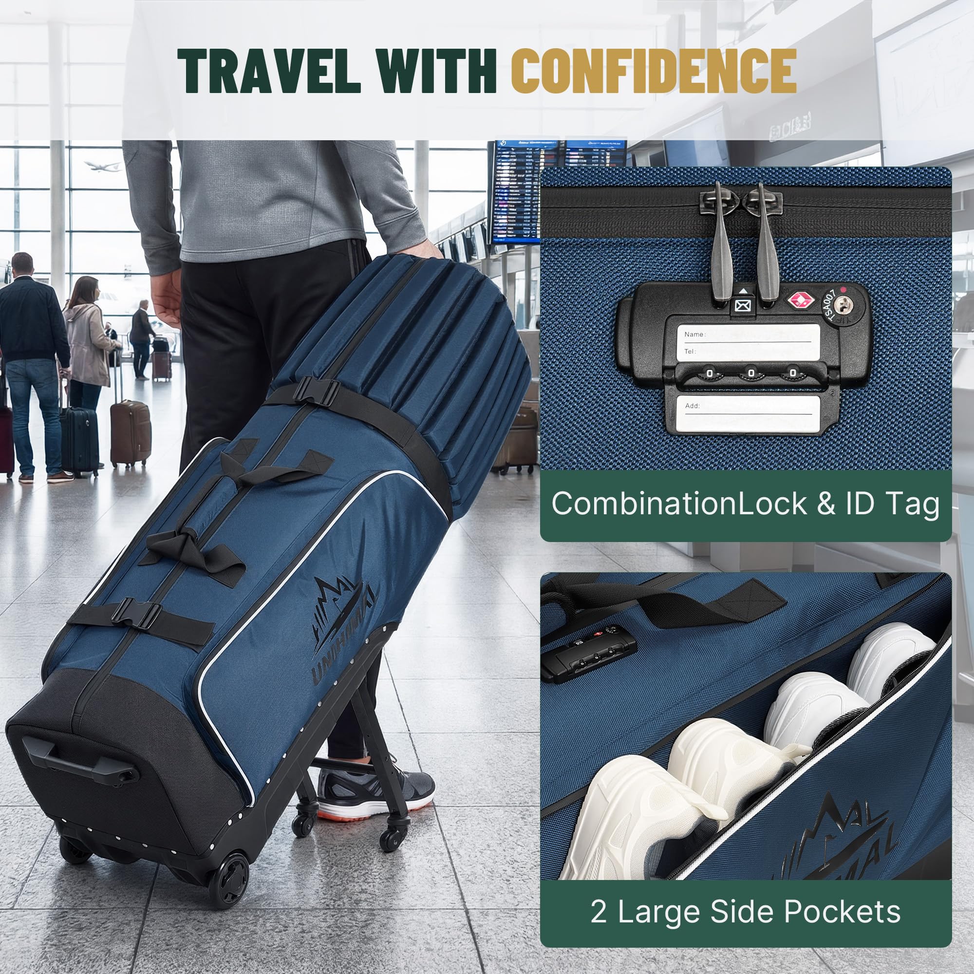 uniHimal Golf Travel Bag for Airlines with 4-Wheel Rolling System, Extendable Legs for Effortless Travel & Maneuverability, Password Lock&Ultra Club Protection