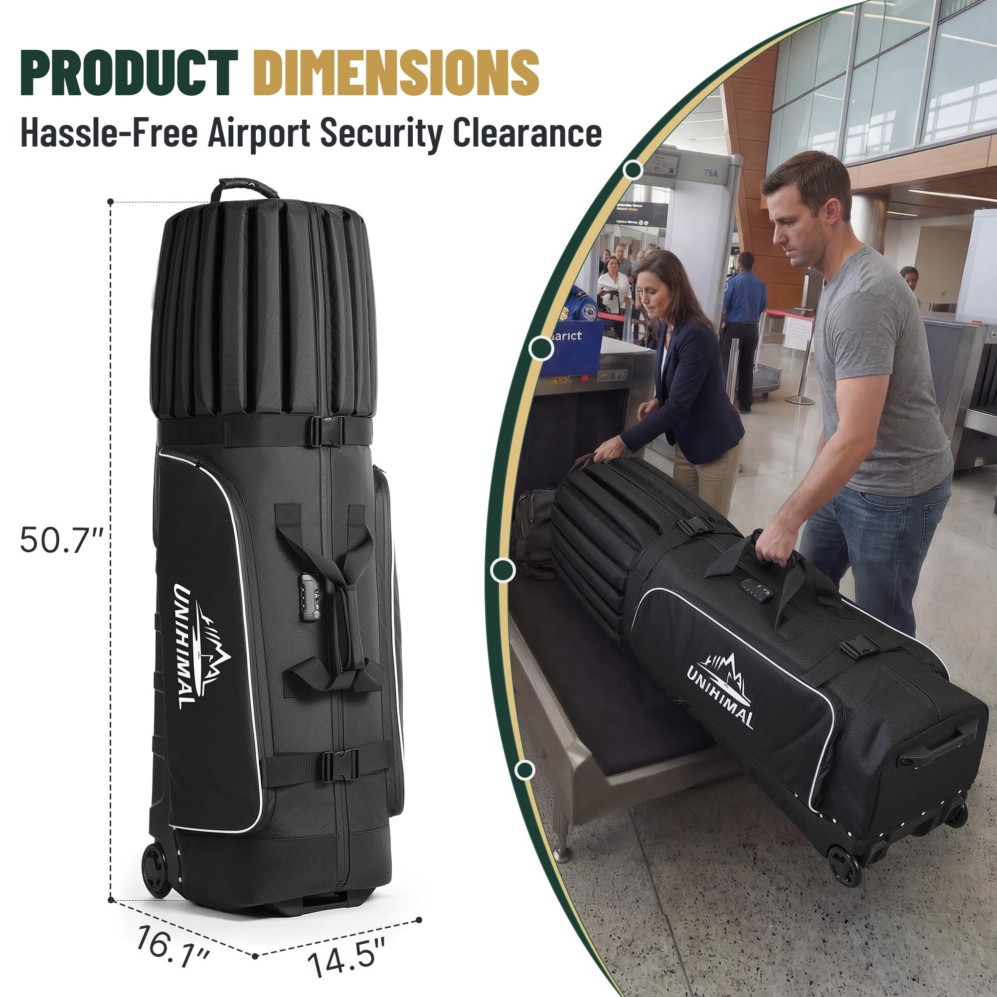 uniHimal Golf Travel Bag for Airlines with 4-Wheel Rolling System, Extendable Legs for Effortless Travel & Maneuverability, Password Lock&Ultra Club Protection